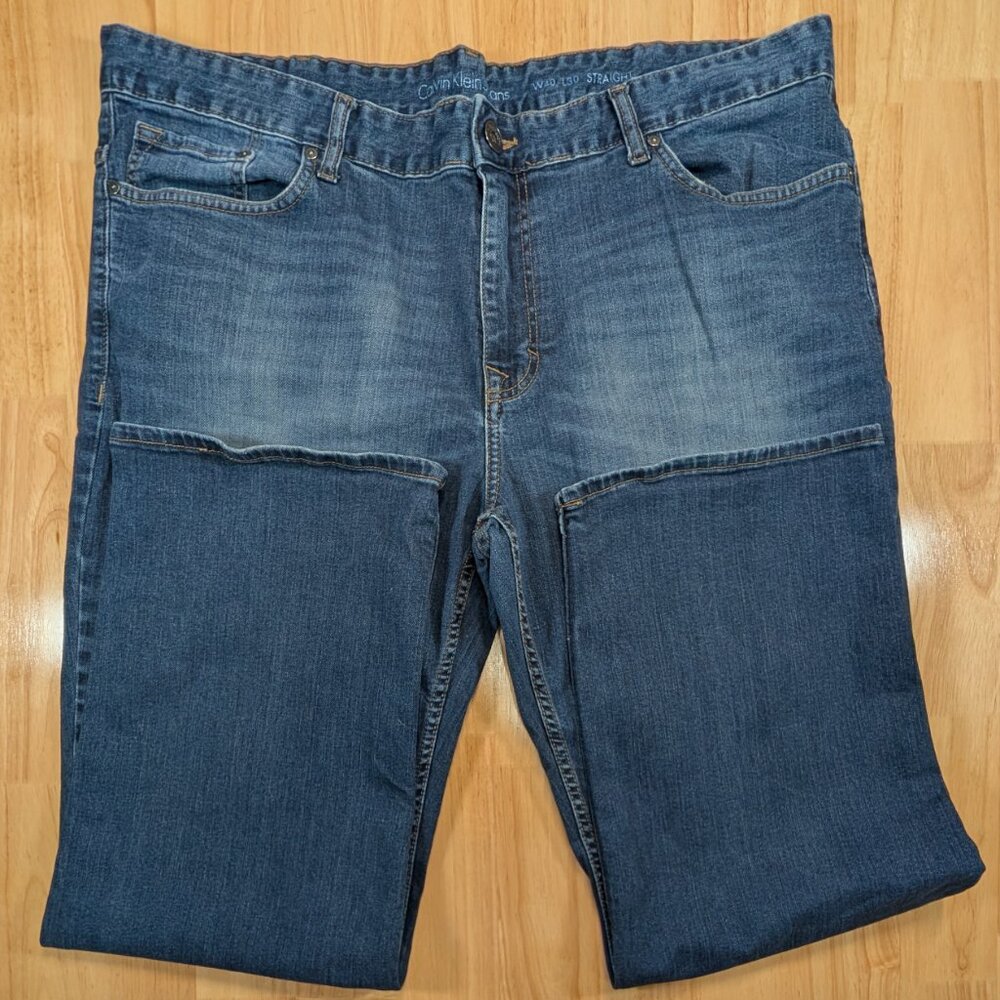 Calvin Klein Jeans Mens 40x30 Blue Straight Leg Stretch Denim Pants - Picture 2 of 12
